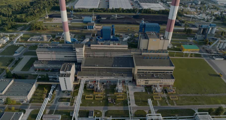 An aerial footage of a power plant