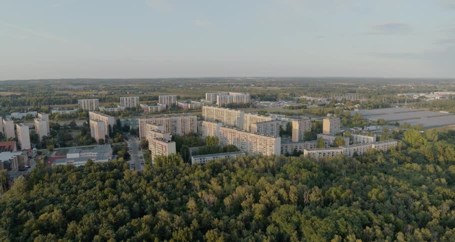 Buildings rise out of trees