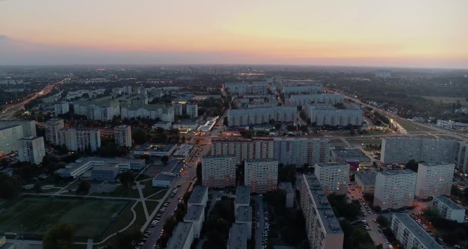 An aerial footage of a city at dawn