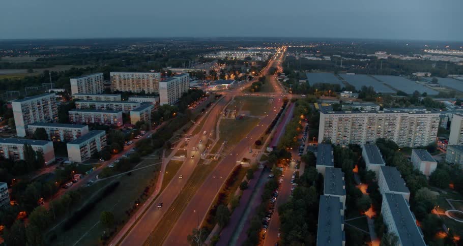 An aerial footage of city high way at dawn