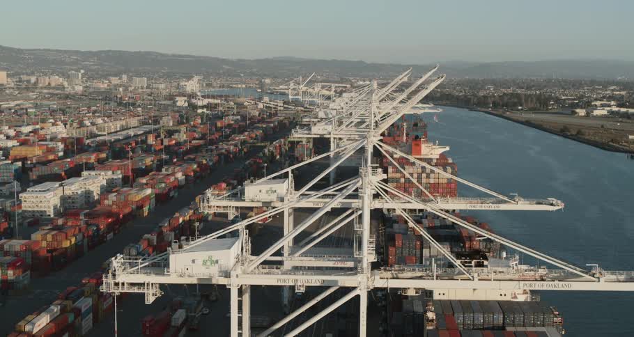 The port is filled with storage containers