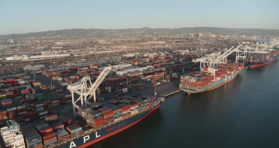 A scenery of a busy shipping port