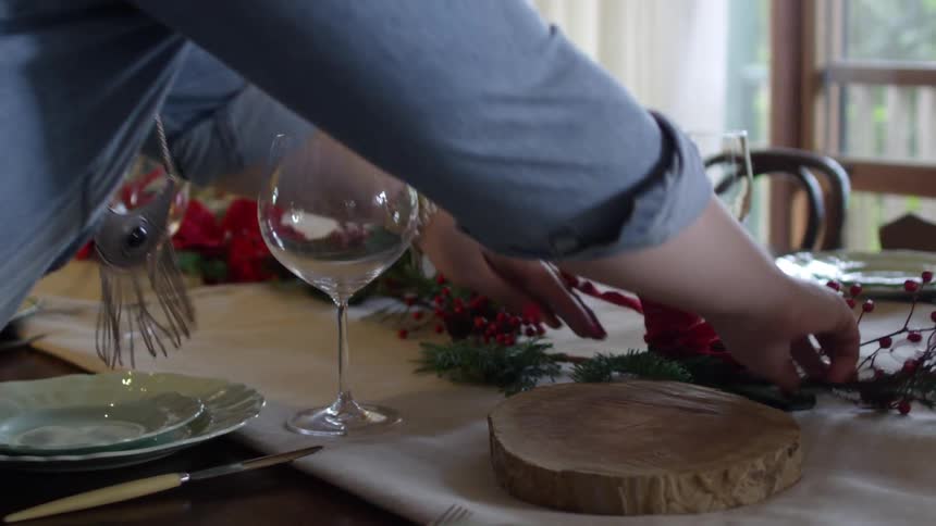 A table is set and decorated for a holiday party