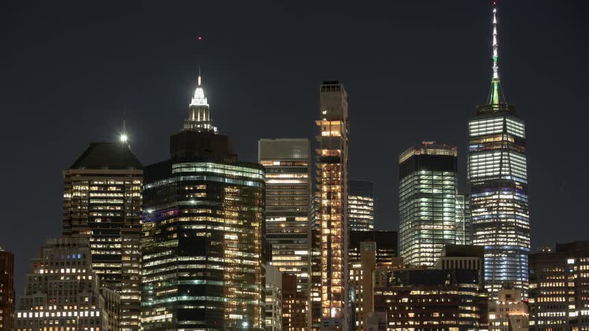 Skyscrapers lit up at night