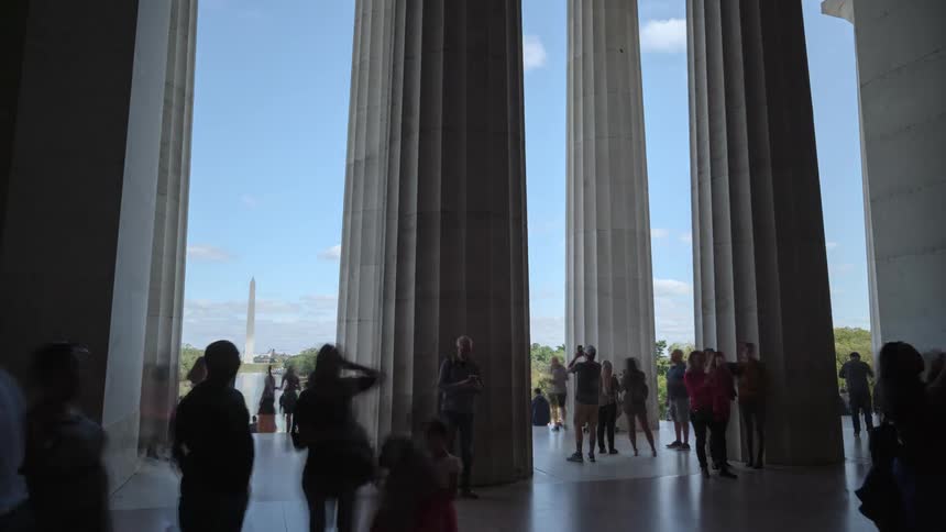 Time lapse of the lincoln memorial with the washington monument in the background