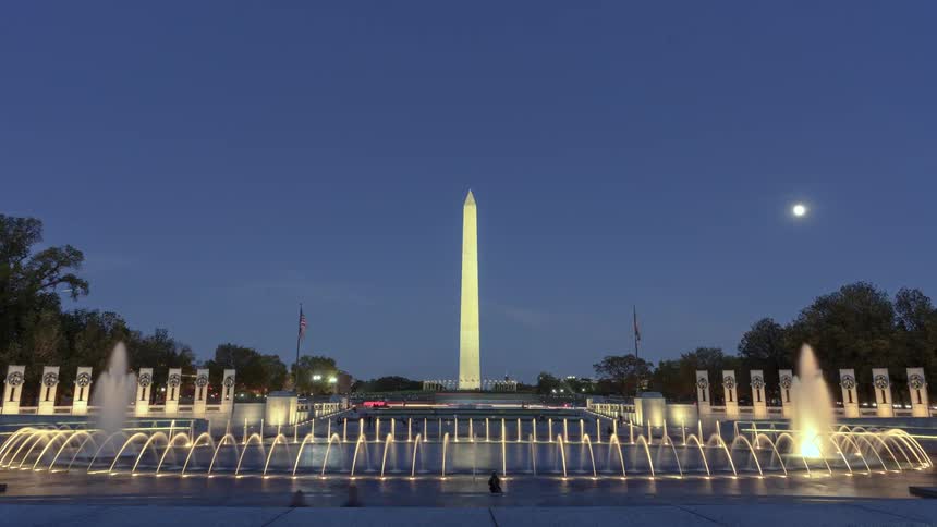 People walk around a monument in washington dc