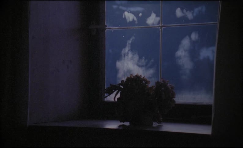 Frost on the window of a dark house