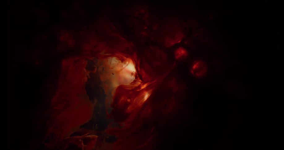 Birds eye view of dark liquids swirling together