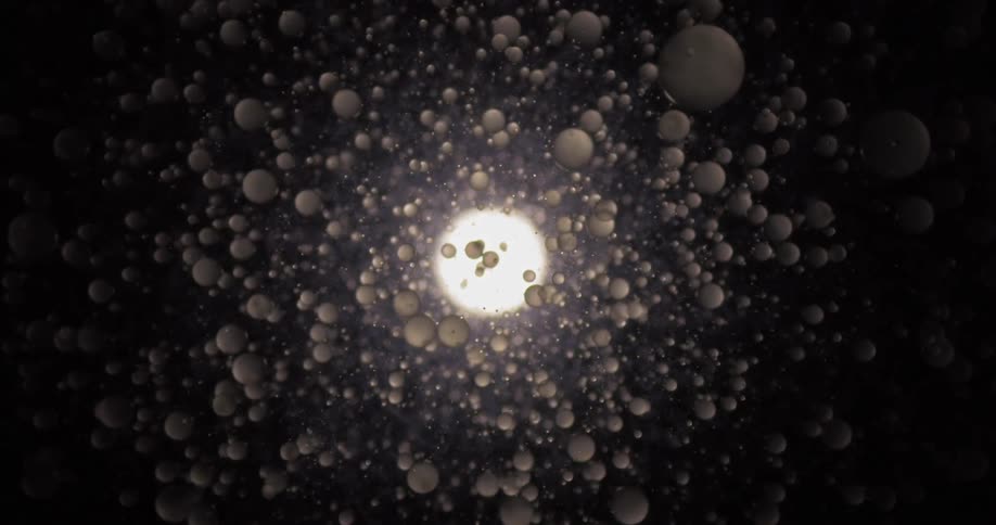 A bunch of small circles float in front of a light