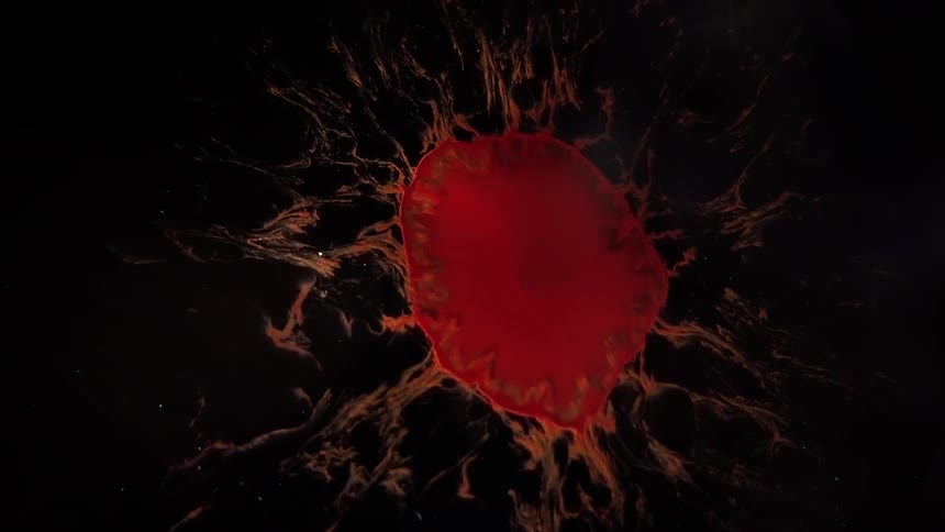Orange red and black colors move like a bursting bubble