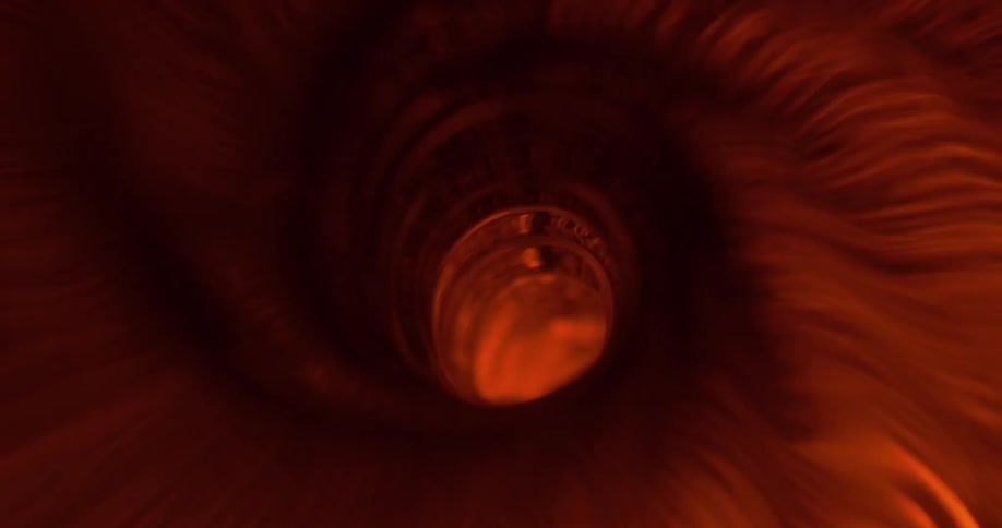 Retreating from swirling gold tunnel