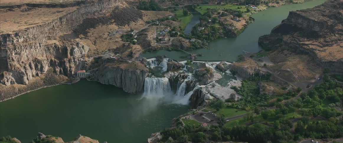 Aerial view of waterfall on a rocky landscape