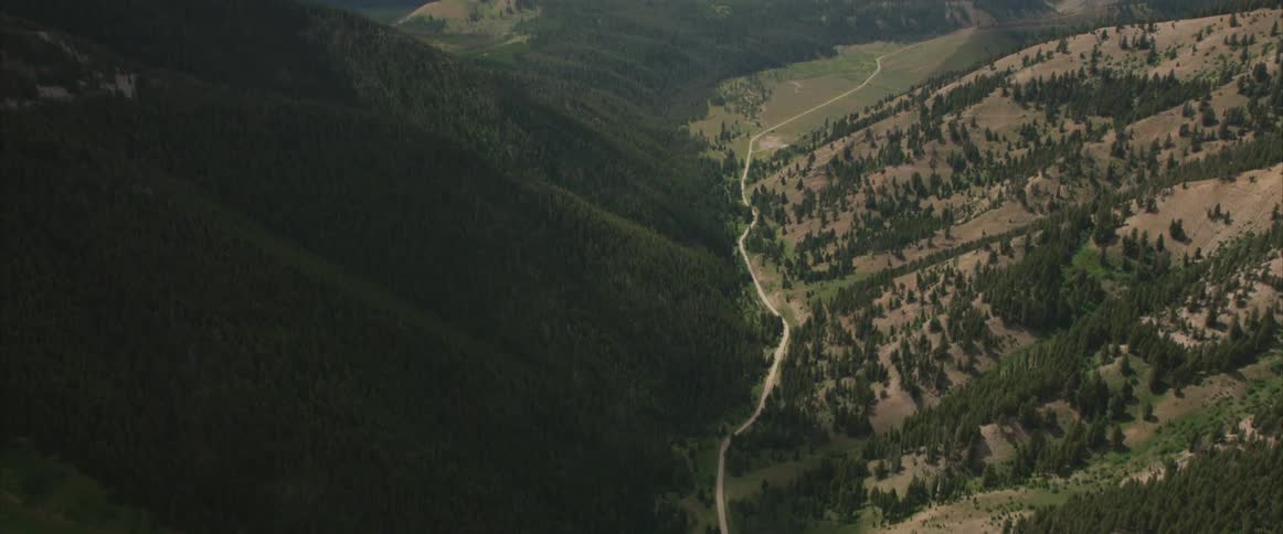 Aerial view of mountain valley on a sunny day