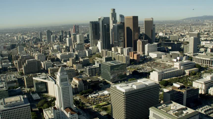 Sweeping aerial view of Downtown Los Angeles