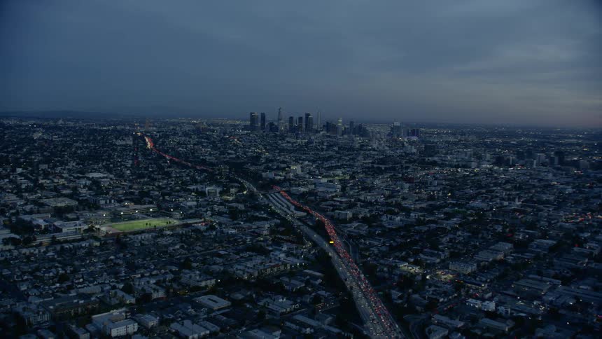 Aerial view of evening rush hour in Los Angeles