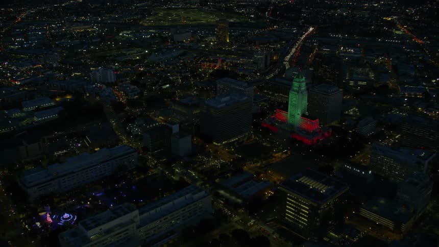 Aerial of Downtown Los Angeles during the Holiday Season