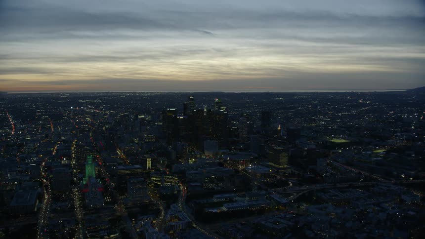 Aerial view of Downtown Los Angeles at Dusk