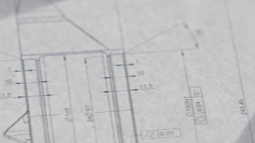 Blueprints are printed on a large piece of paper