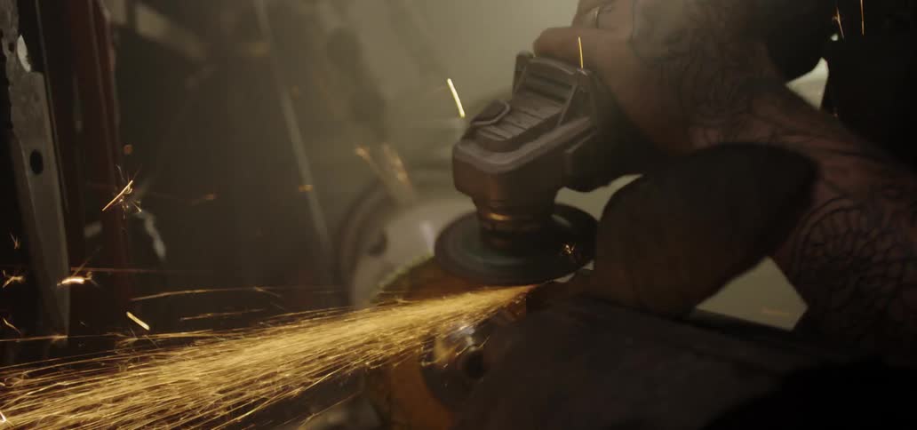 Sanding metal in a garage