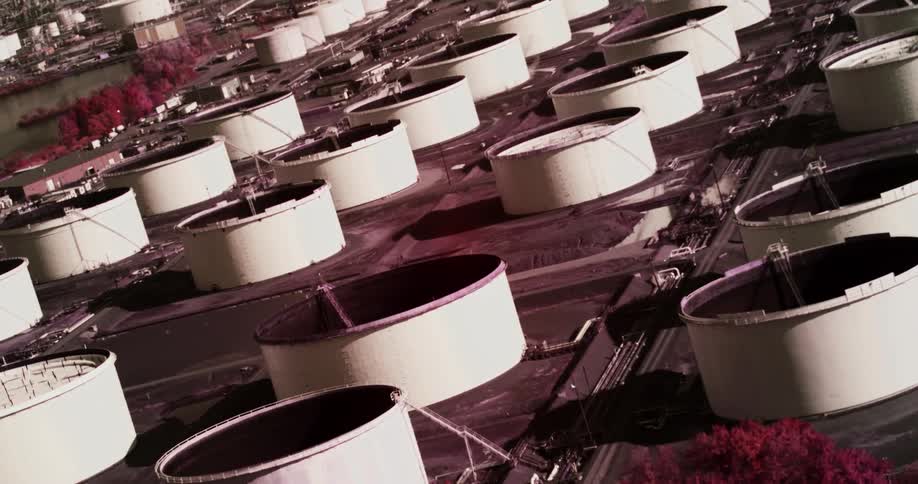 Rows of clarifiers at a wastewater treatment plant