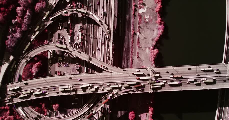 A bridge over a river and a sophisticated highway network