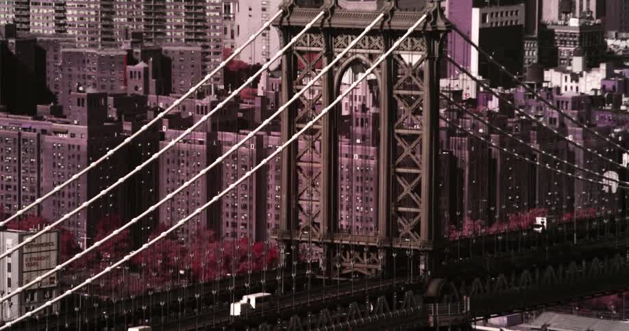 A suspension bridge in a highly urbanized environment