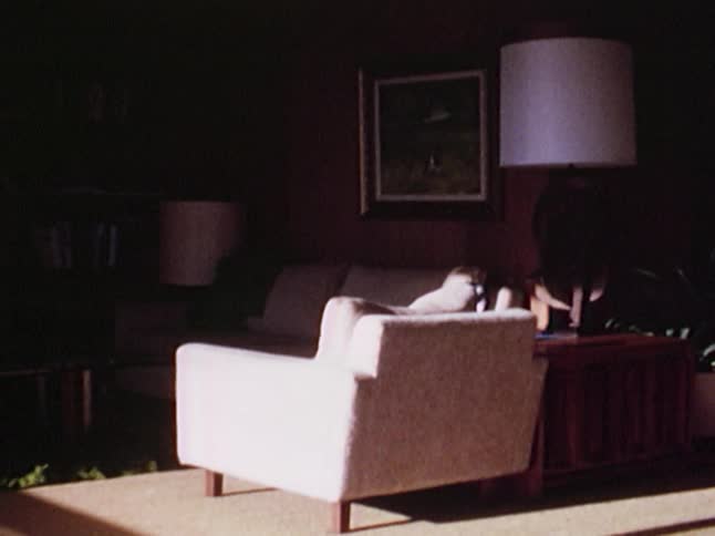 Old footage of a kitchen, dining room and living room area