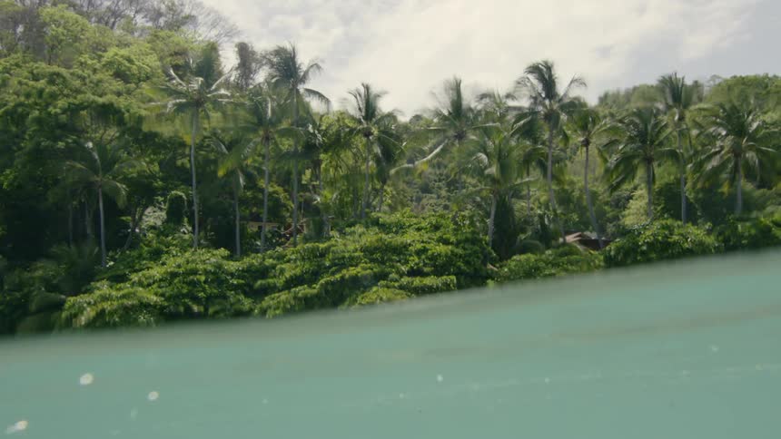 Footage from the water looking at the coast