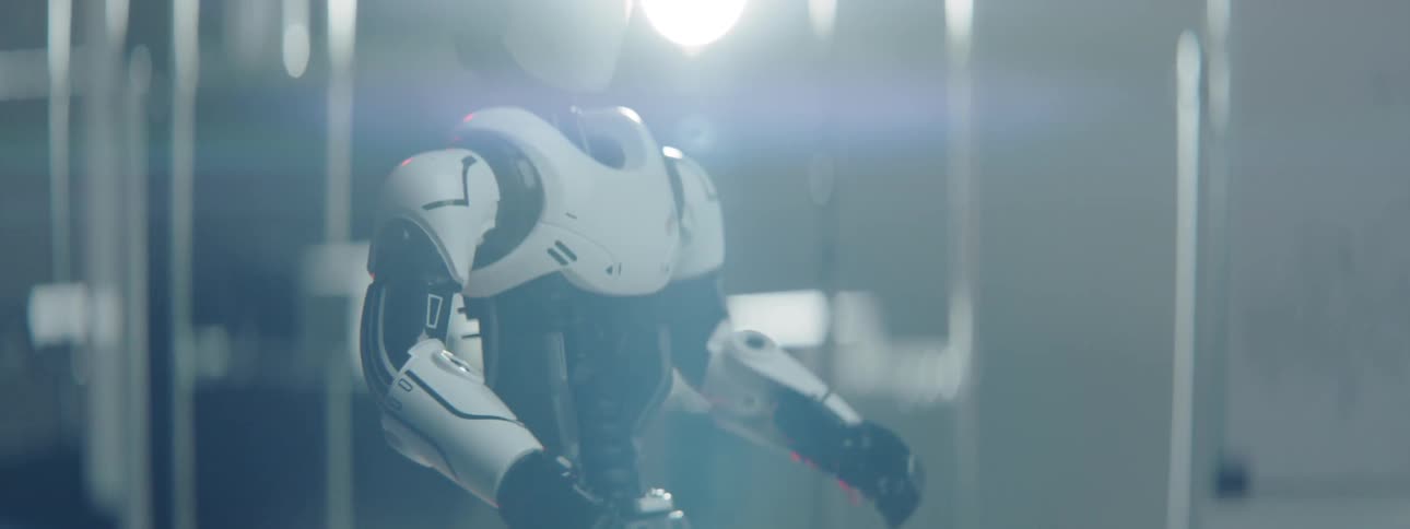 360 view of a small white humanoid robot