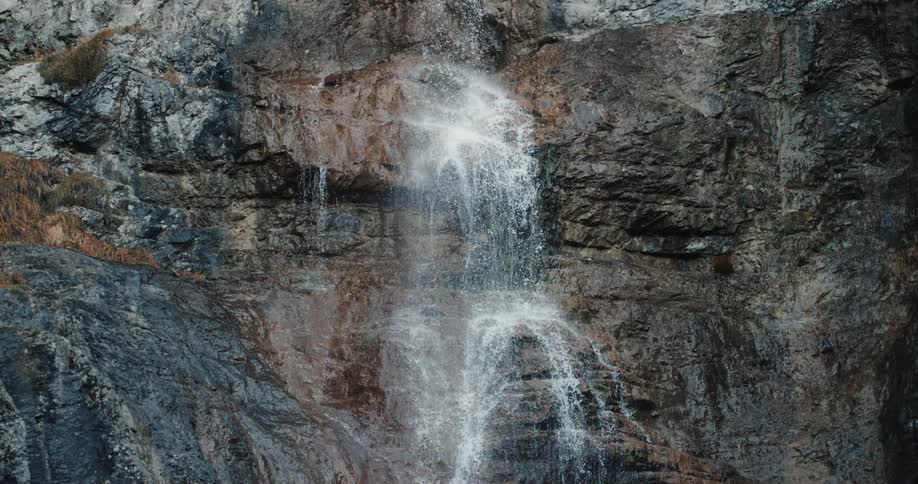 Water falls down the rocks