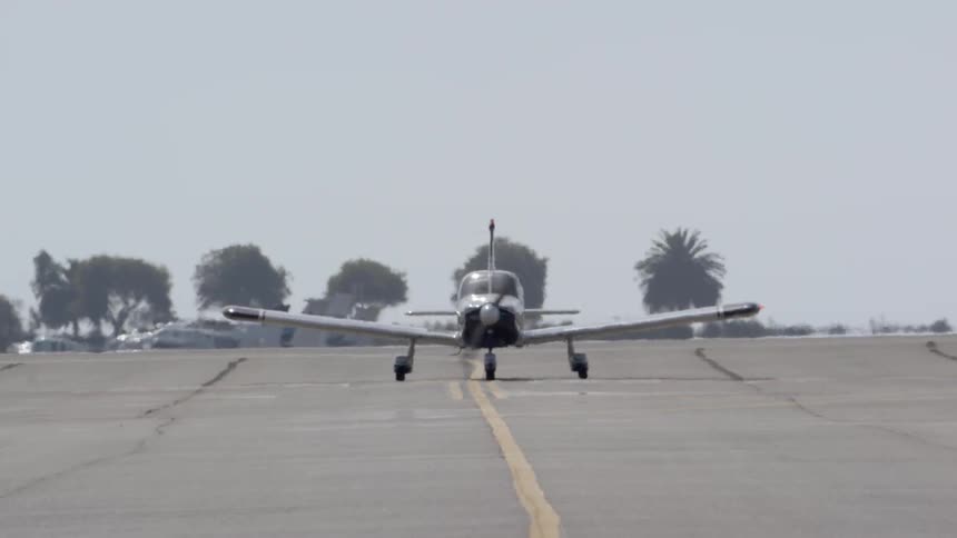 Airplane taking off down the runway