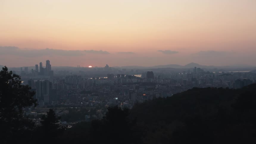 A wide shot of the city