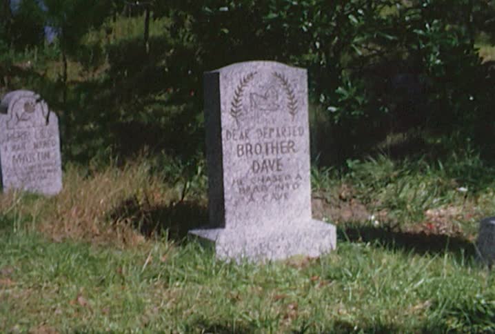 Tombstones sit on green grass on a sunny day