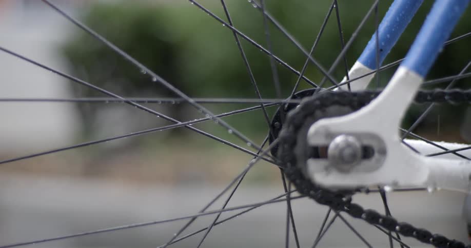 Bike spokes dripping water