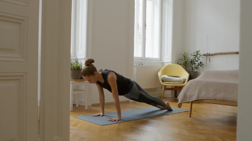 A woman stretches