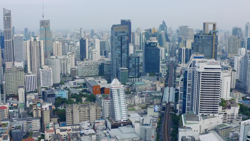 Aerial view of a downtown area