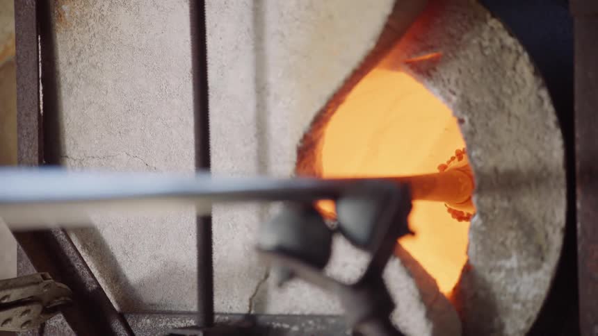 Glass is heated up in fire