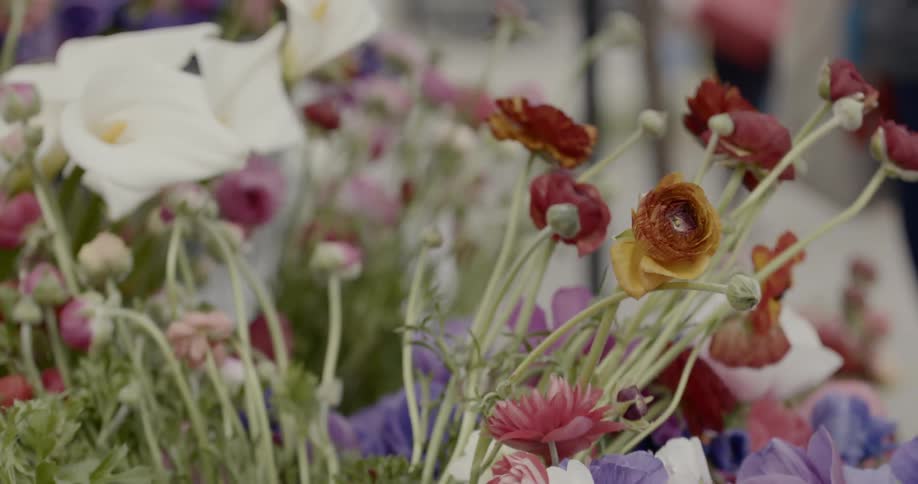 Flowers at an outdoor market in the wind