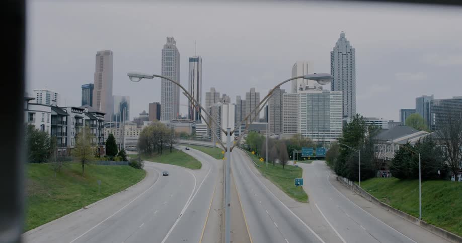 Empty seven lane highway just outside downtown atlanta