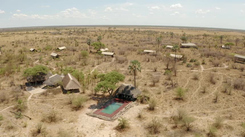 Aerial view of hotel located in the african savanna