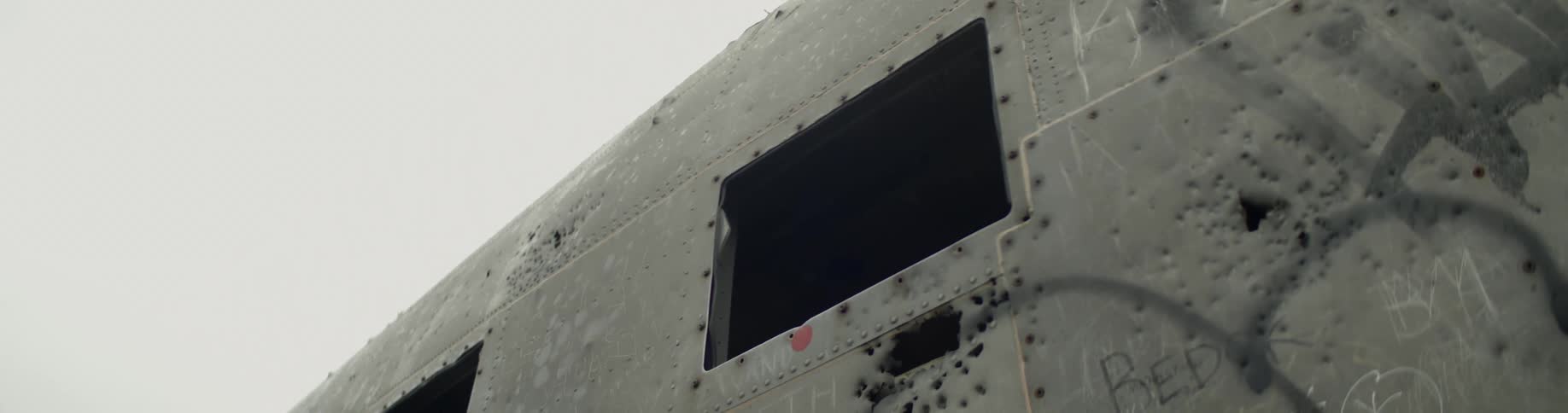 Close up of a window on a crashed airplane