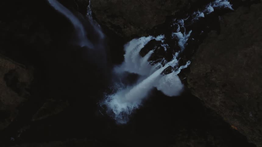 Birds eye view of waterfalls crashing down