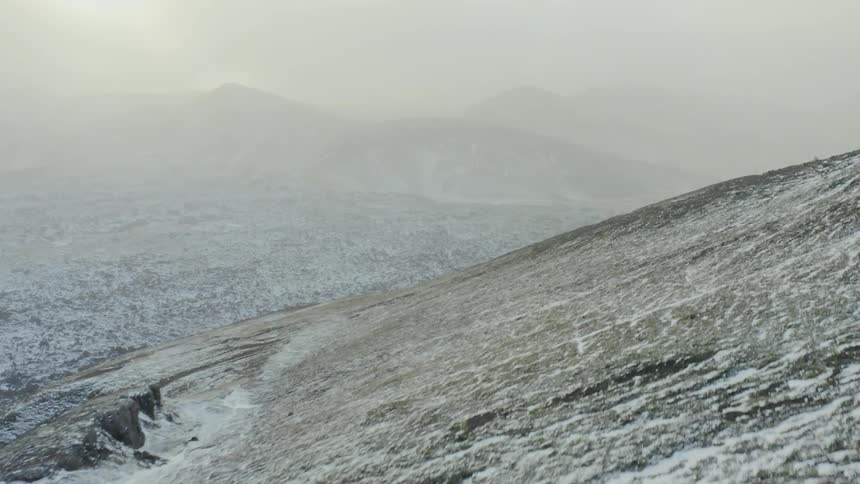 Aerial view of snow covered mountains at day