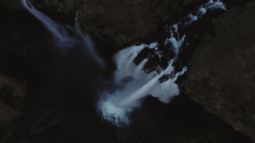 Bird eye view of dark waters waterfall
