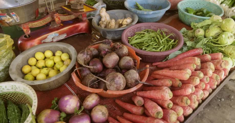 Fresh vegetables on table in India market