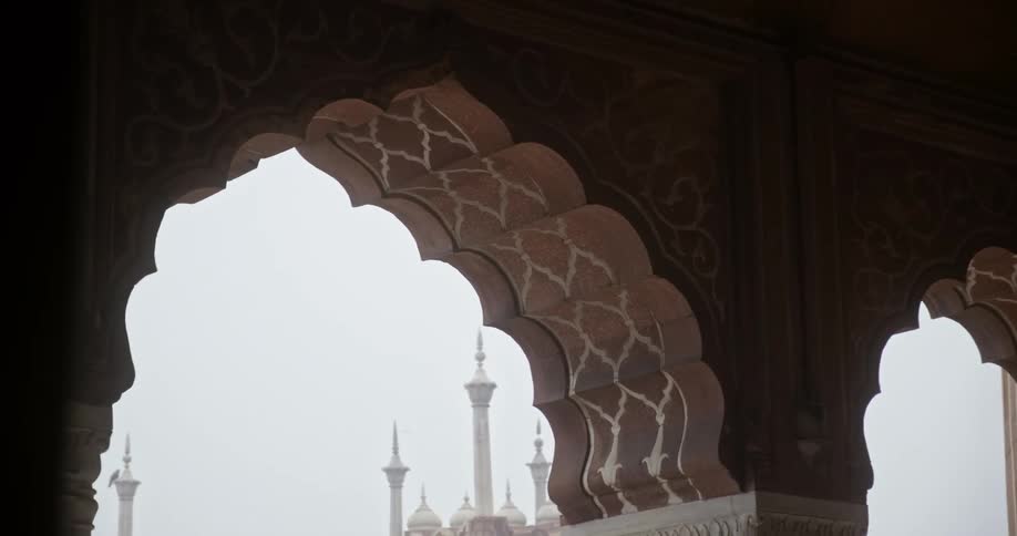 Pillars and calloped arch of Jama Masjid mosque of Delhi