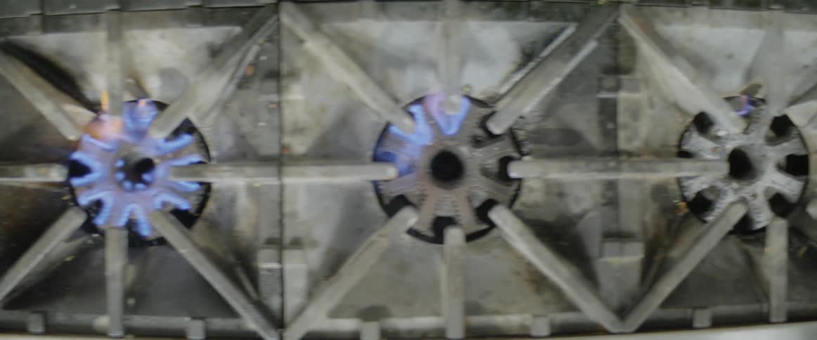 The fire on the stoves go on one after the other