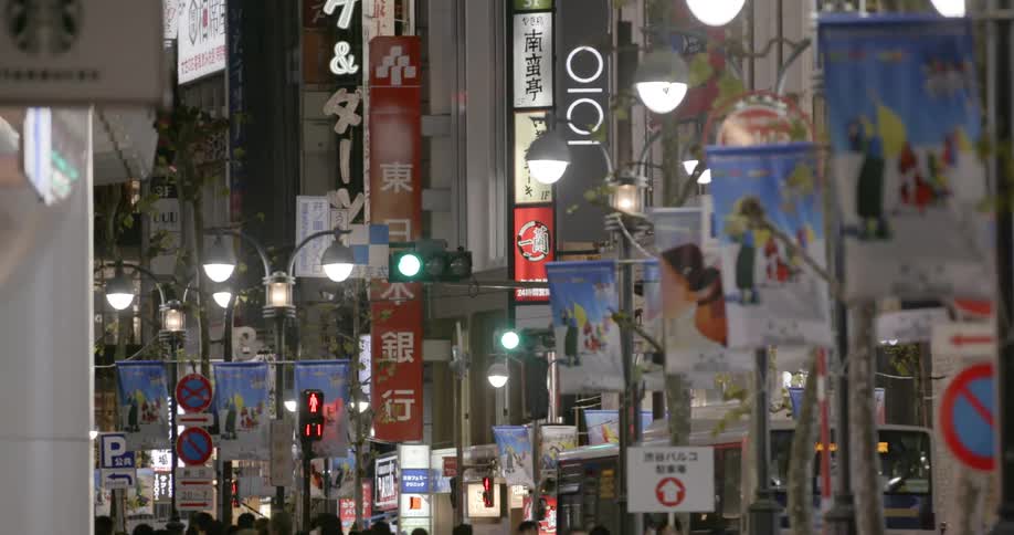 Crowd of people walk down the street in Tokyo