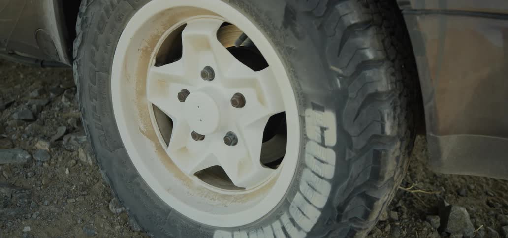 A tire on a vehicle