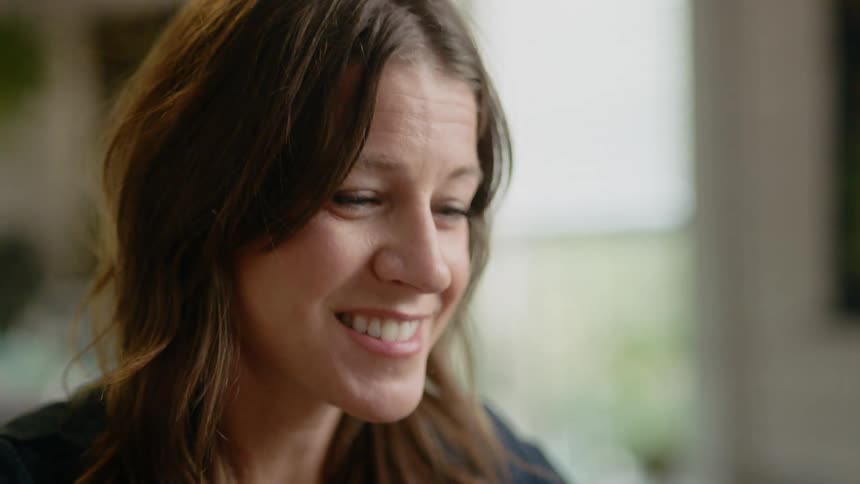A woman talks to someone